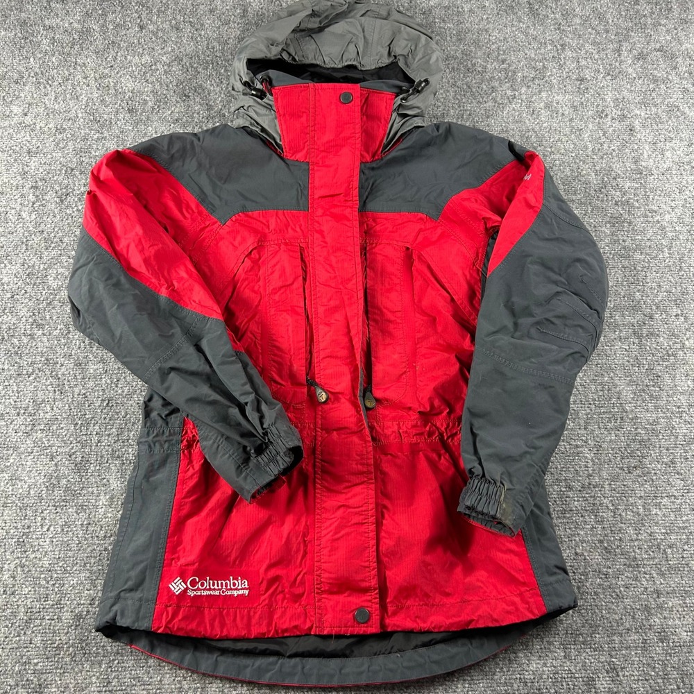 Columbia Titanium Jacket Womens S Red Grey Omni Tech Waterproof Shell Hiking